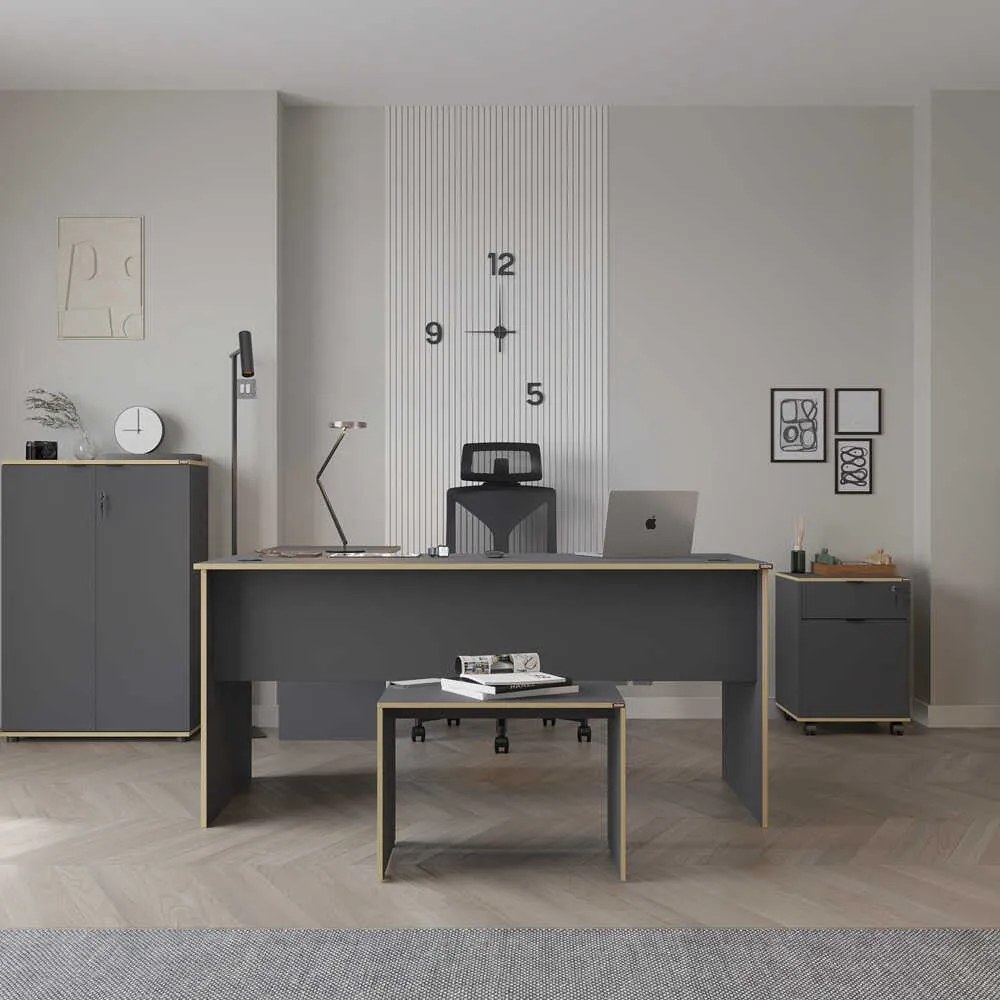 Secretária de Canto "Executive" - 160 x 75 x 144 cm - Antracite e Carv