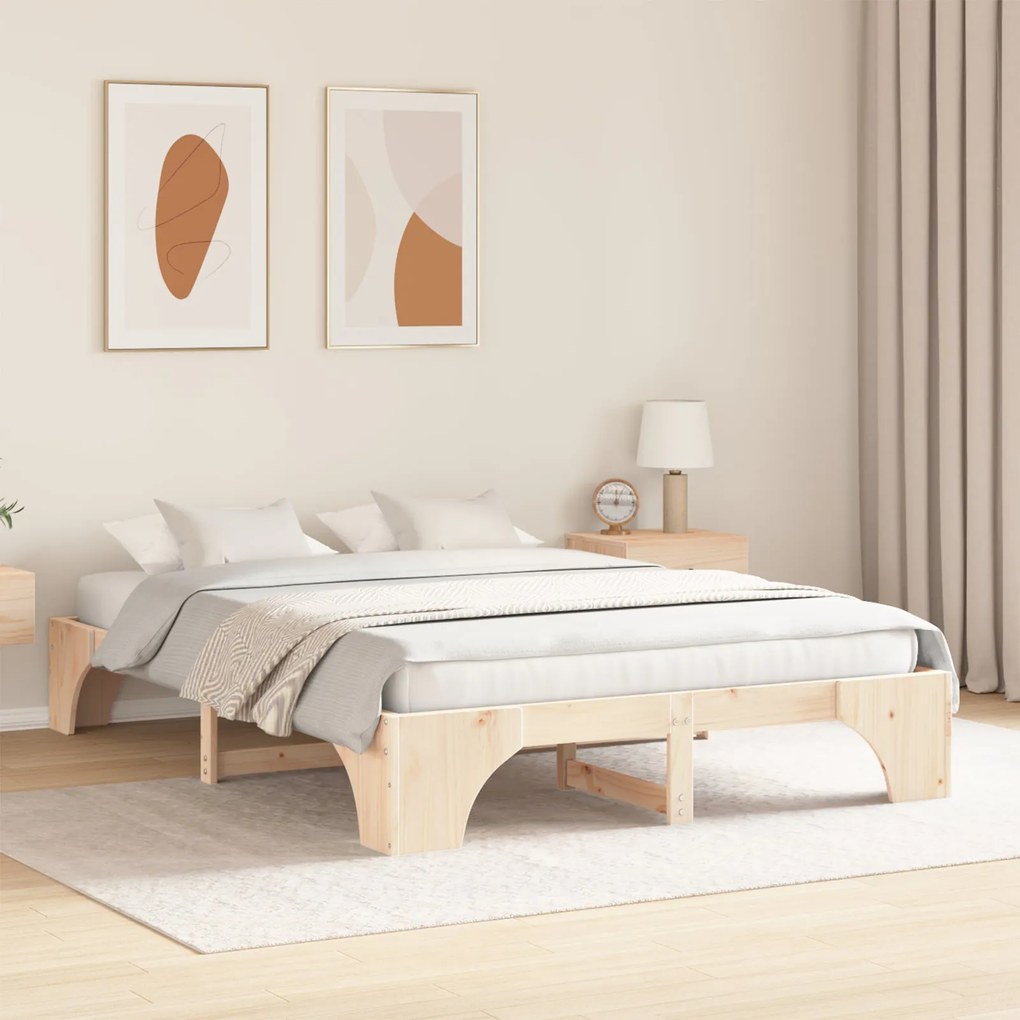 Estrutura de Cama Natural Madeira de Pinho Sólido 140 x 200 cm