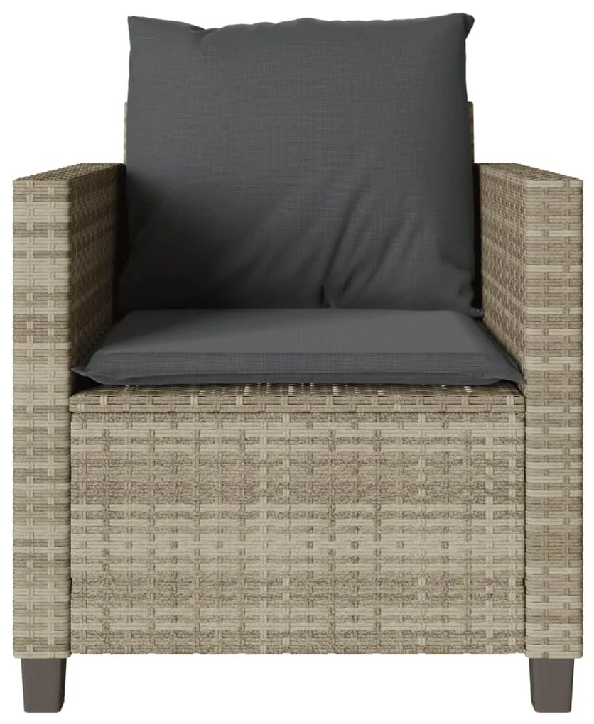 3 pcs conjunto bistrô com almofadões vime PE cinzento claro
