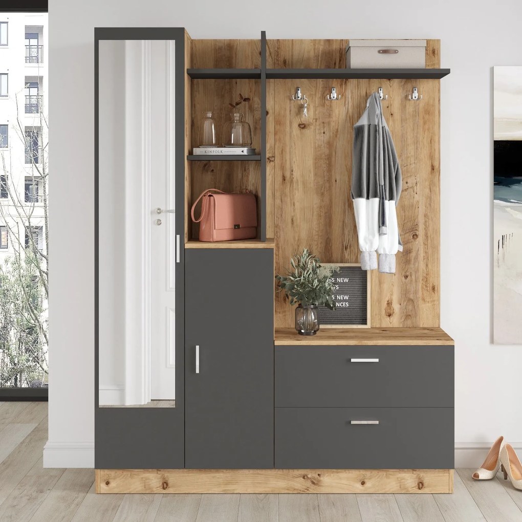 Cabideiro DD5 – Atlantic Pine e Antracite – 140x181,8x36,8 cm