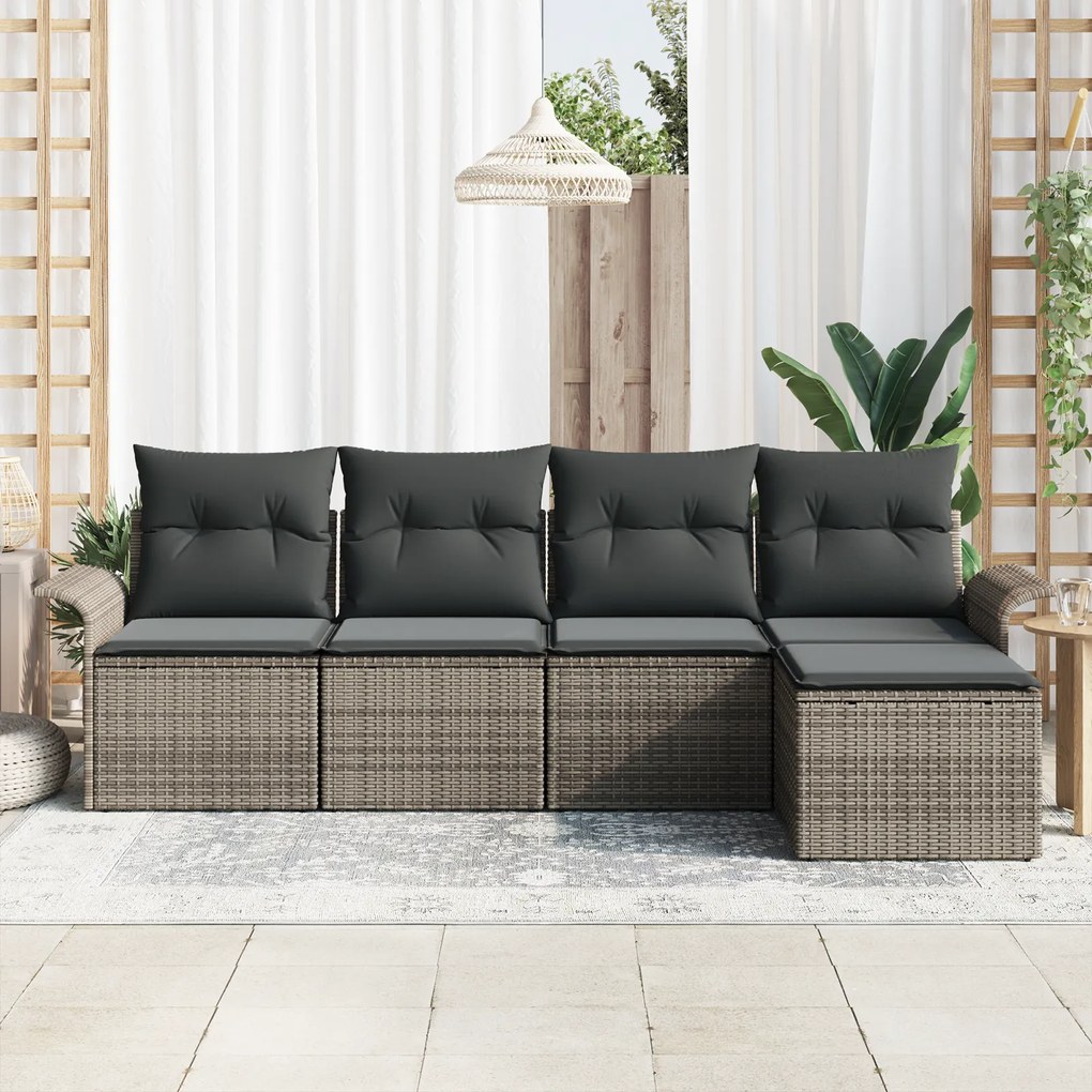 Conjunto de Sofás para Jardim vidaXL com Almofadas Cinza Vime PE, Sofá