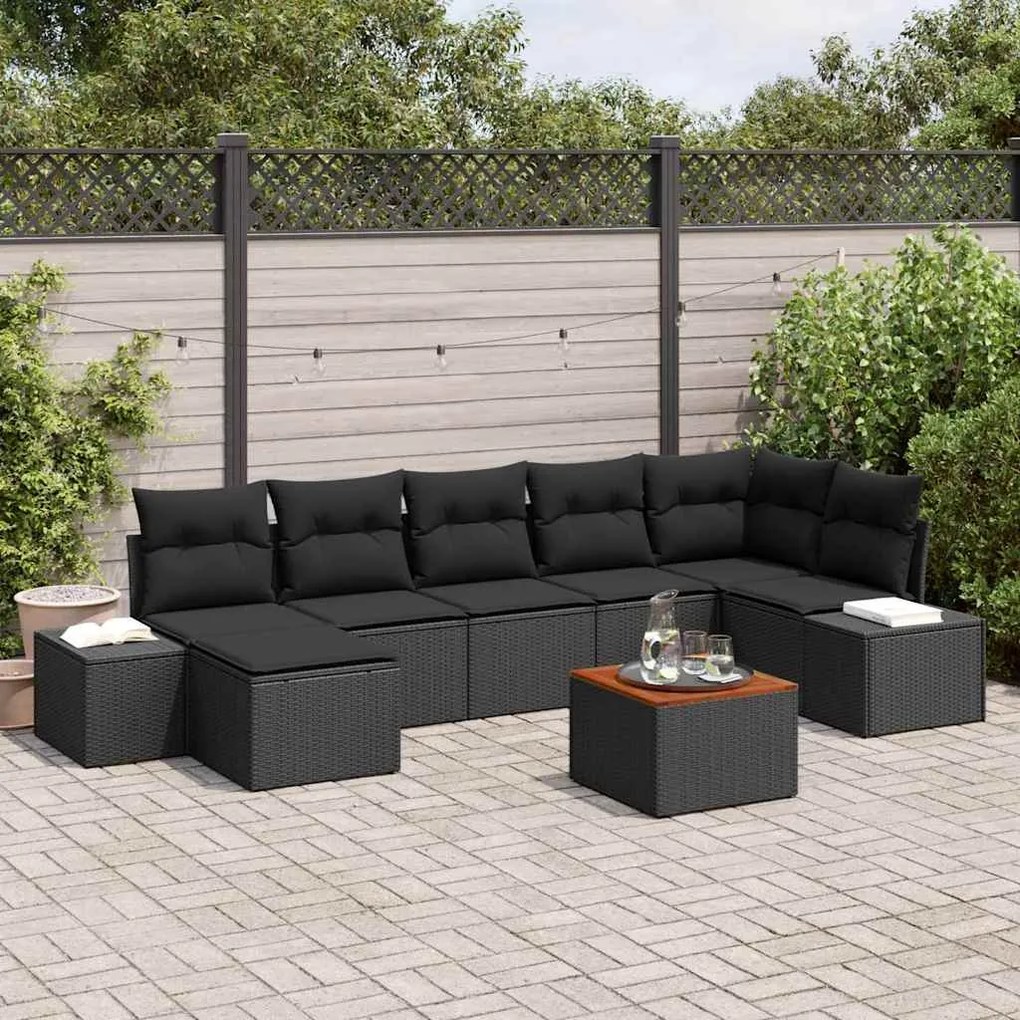 vidaXL Conjunto de Sofá de Jardim com almofada 8 pcs Preto vime PE