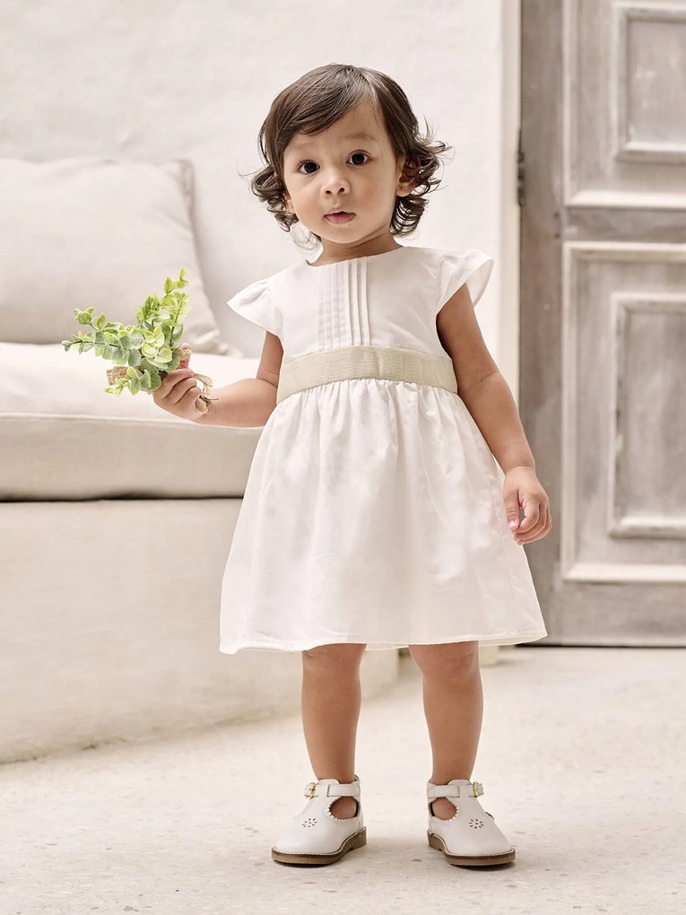 Vestido de cerimónia com cinto a atar atrás, para bebé branco