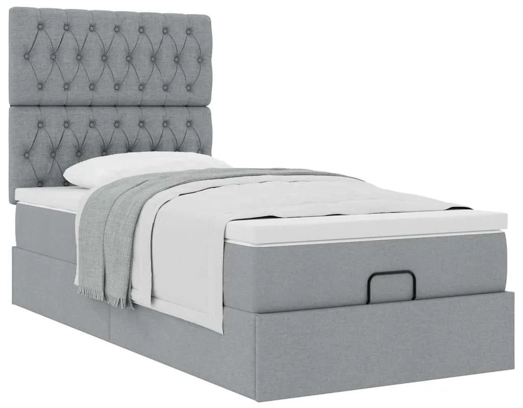 Cama otomana com colchão 100x200 cm tecido cinzento claro