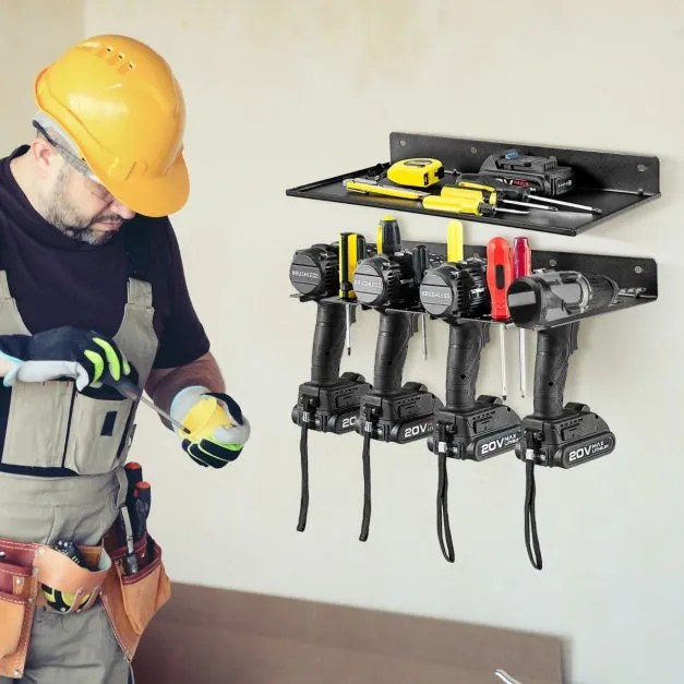 Organizador de ferramentas Estante de parede para brocas eléctricas Suporte de parede para prateleira flutuante fácil de instalar