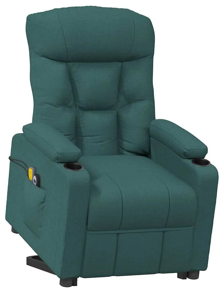 Poltrona elevatória de massagens tecido verde-escuro