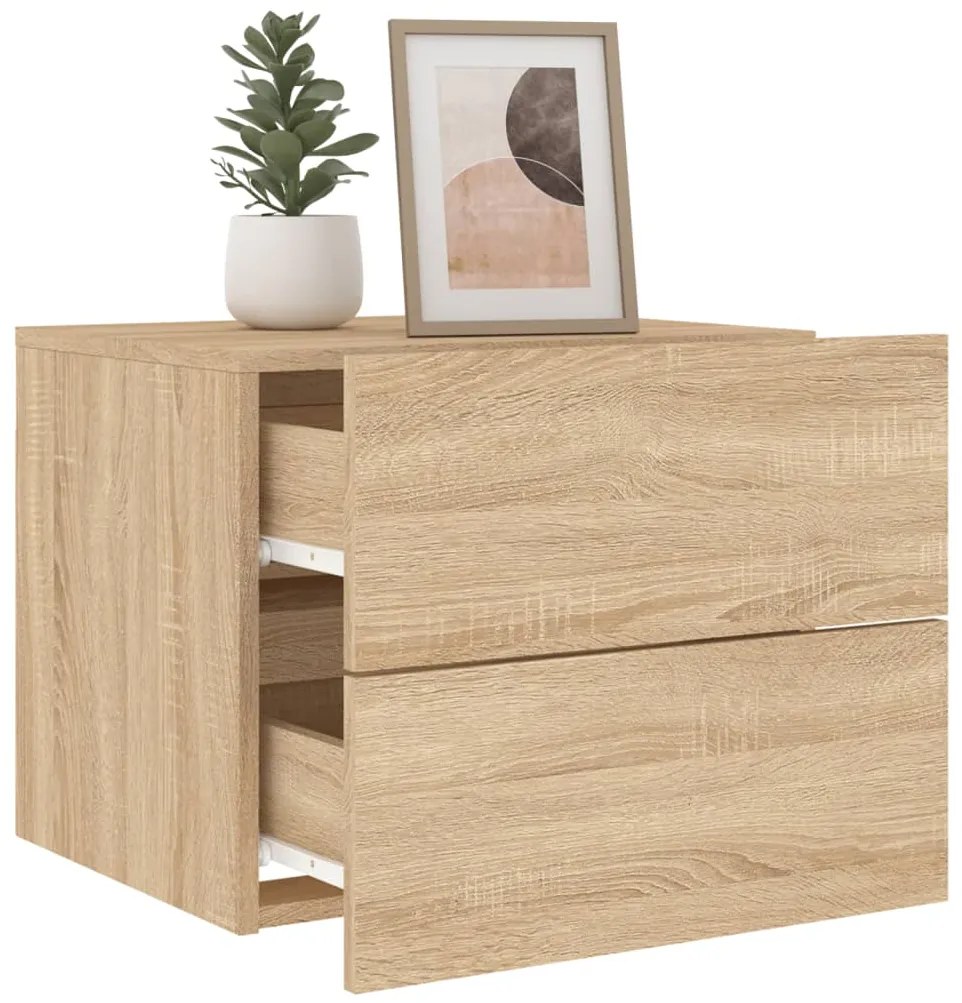 Mesa de cabeceira de parede com luzes LED carvalho sonoma