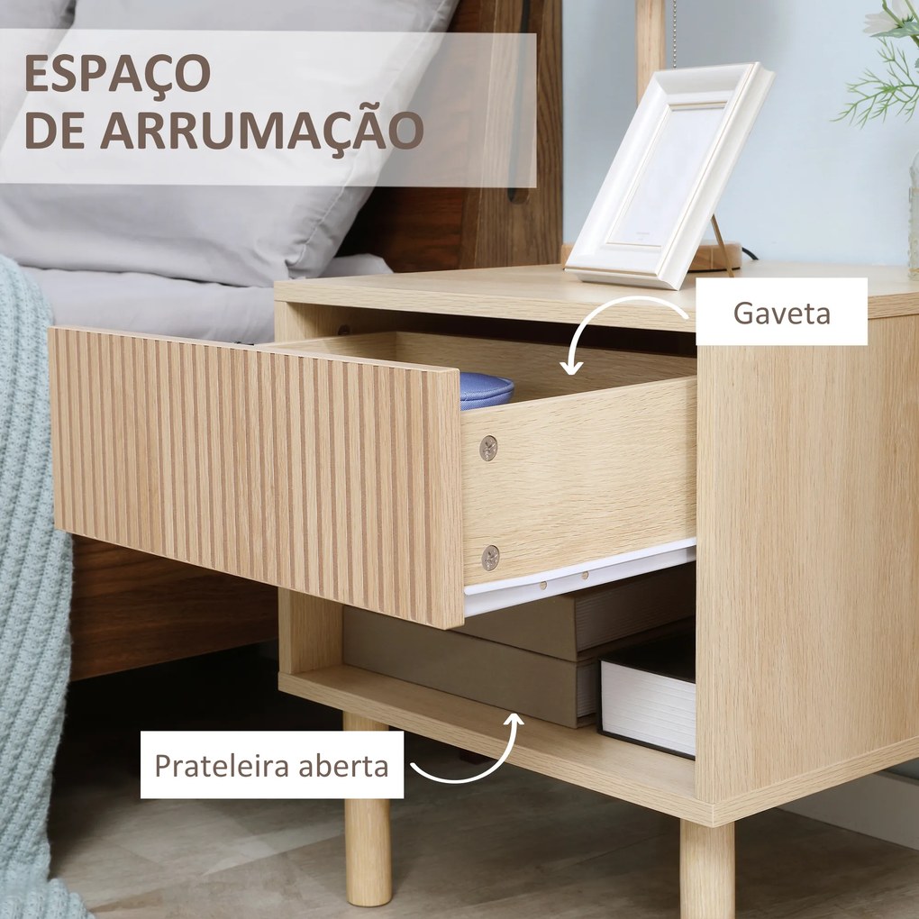 Mesa de Cabeceira com Gaveta e Prateleira Aberta Estilo Moderno para Quarto 47x47x50 cm Madeira