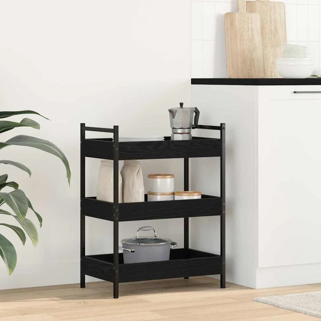 Carrinho de Cozinha vidaXL Carvalho Preto 50x30x70 cm Madeira de Engen