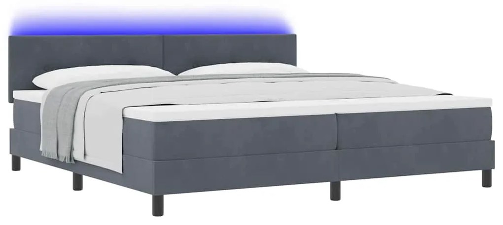 Cama Box Spring vidaXL com Colchão e LED Cinza Escuro 200x200 cm Velud