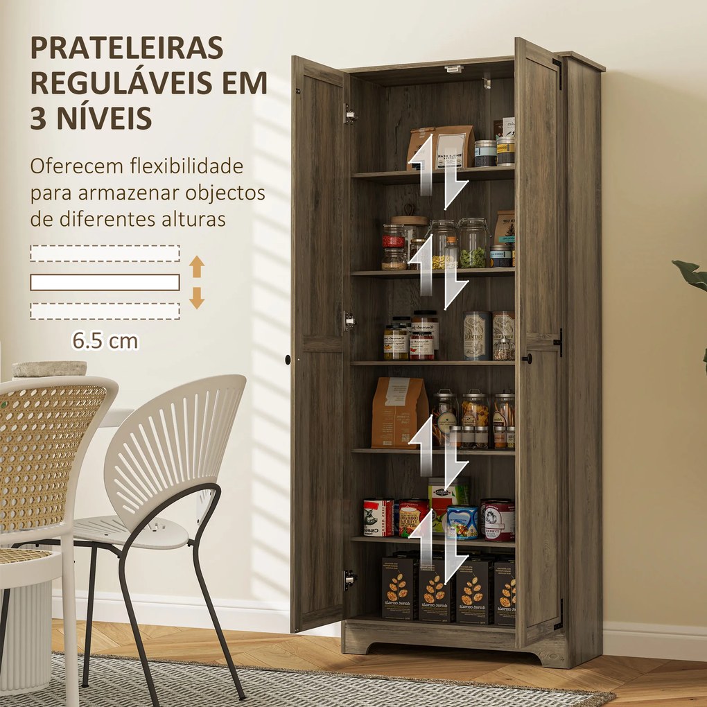 Armário de Cozinha Armário de Arrumação com 2 Portas e Prateleiras Ajustáveis 78x31,5x182 cm Castanho Acinzentado