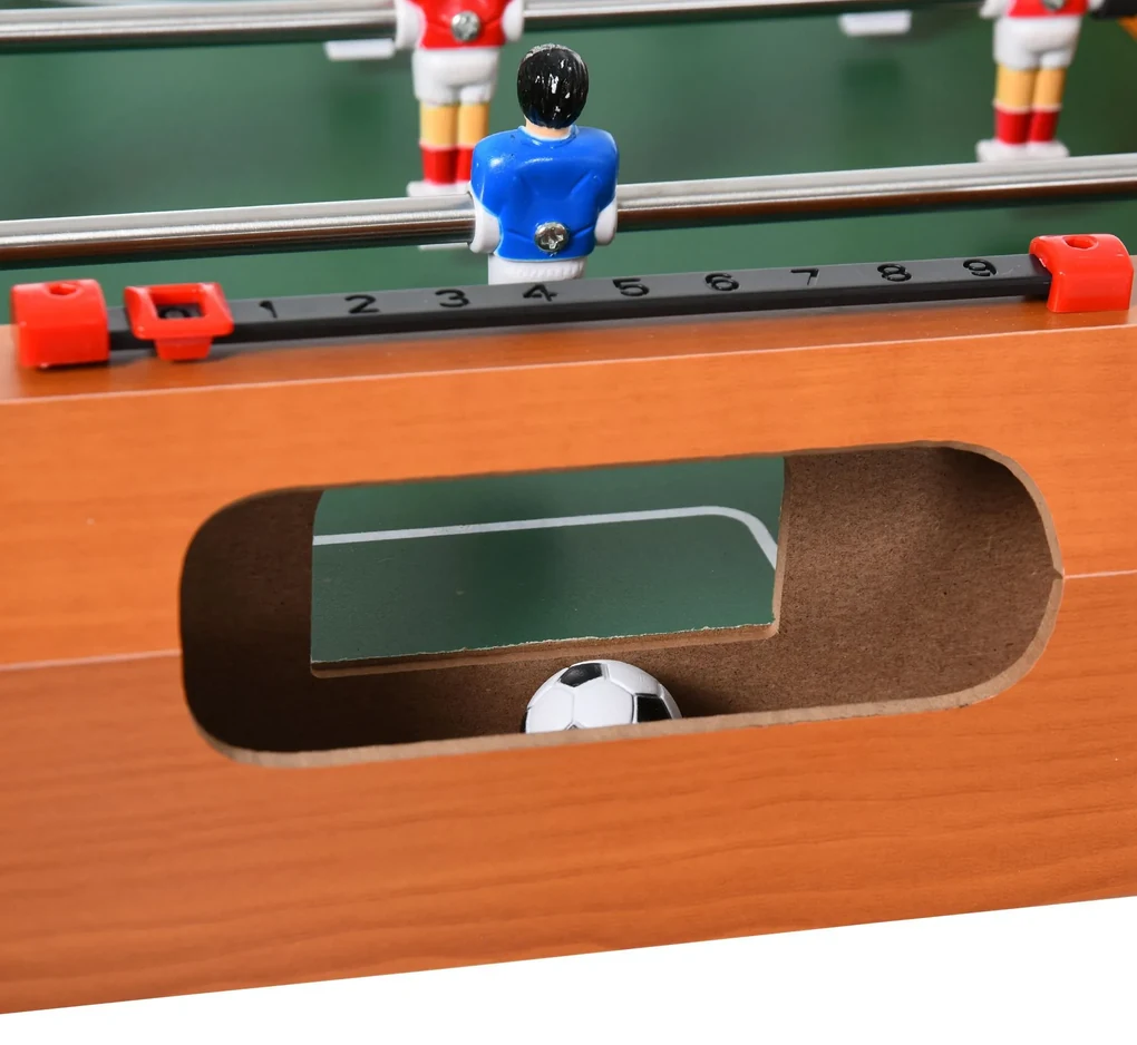 HOMCOM Mesa de pebolim Jogo de futebol de mesa com 22 jogadores incluídos  Tabelas de pontuação Apertos Confortáveis Design compacto 84,5x40x61,2 cm  Cor Madeira e Preto
