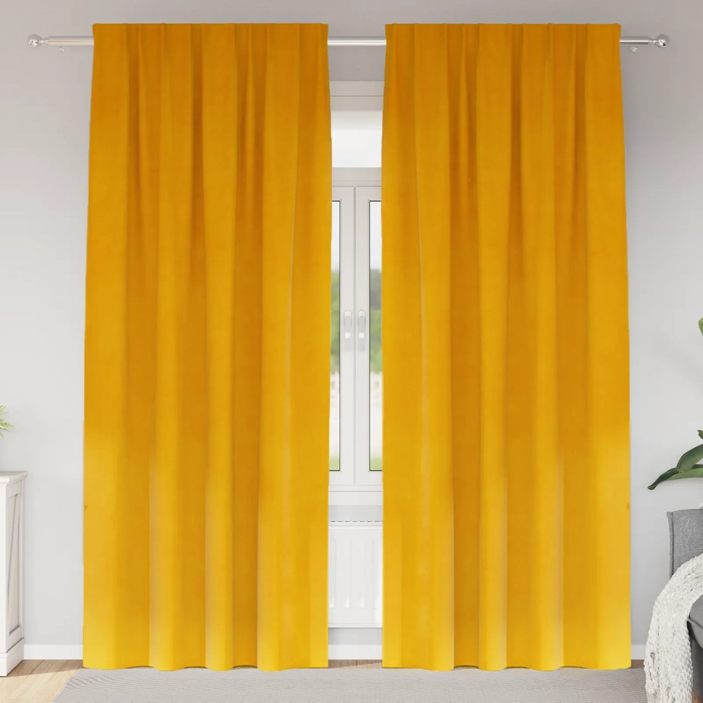 Cortinas Blackout vidaXL com fita superior 2 pcs Amarelo Mostarda Veludo