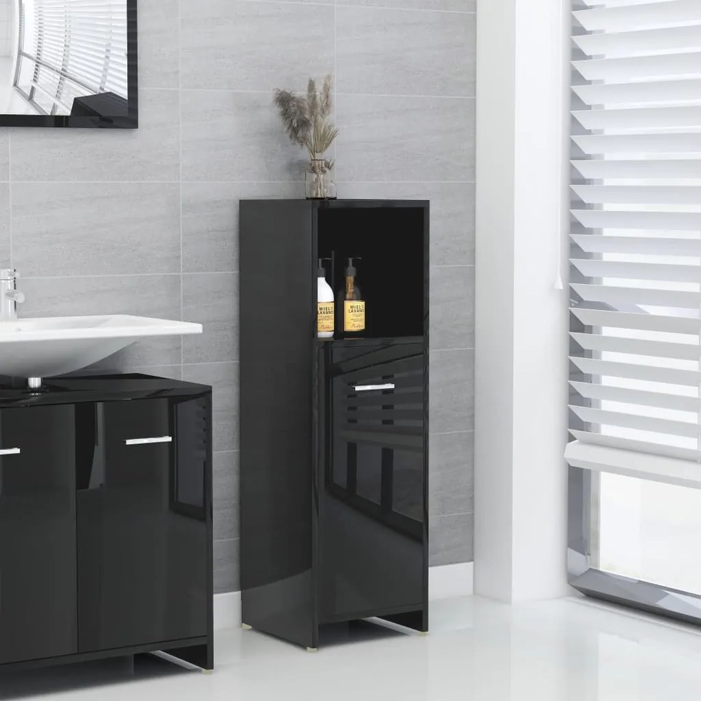 vidaXL Armário casa de banho 30x30x95 cm contrapl. preto brilhante