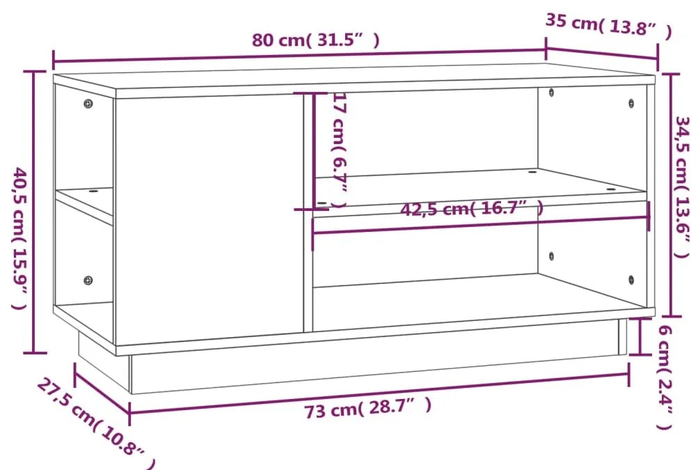 Móvel de TV 80x35x40,5 cm madeira de pinho maciça branco