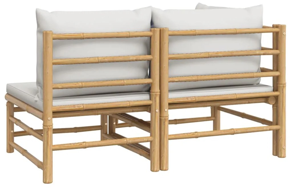 2 pcs conj. lounge de jardim bambu c/ almofadões cinzento-claro