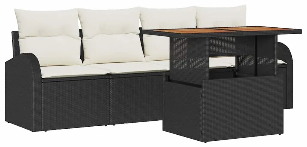 Conjunto de Jantar de Jardim com 5 Peças - Almofadas Rattan Poly Preto
