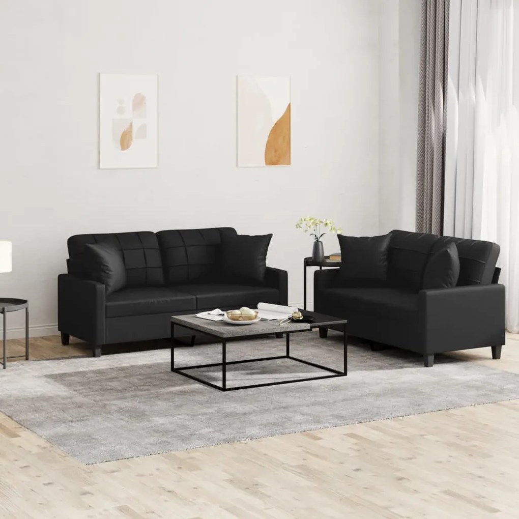 3201368 vidaXL 2 pcs conjunto de sofás couro artificial preto