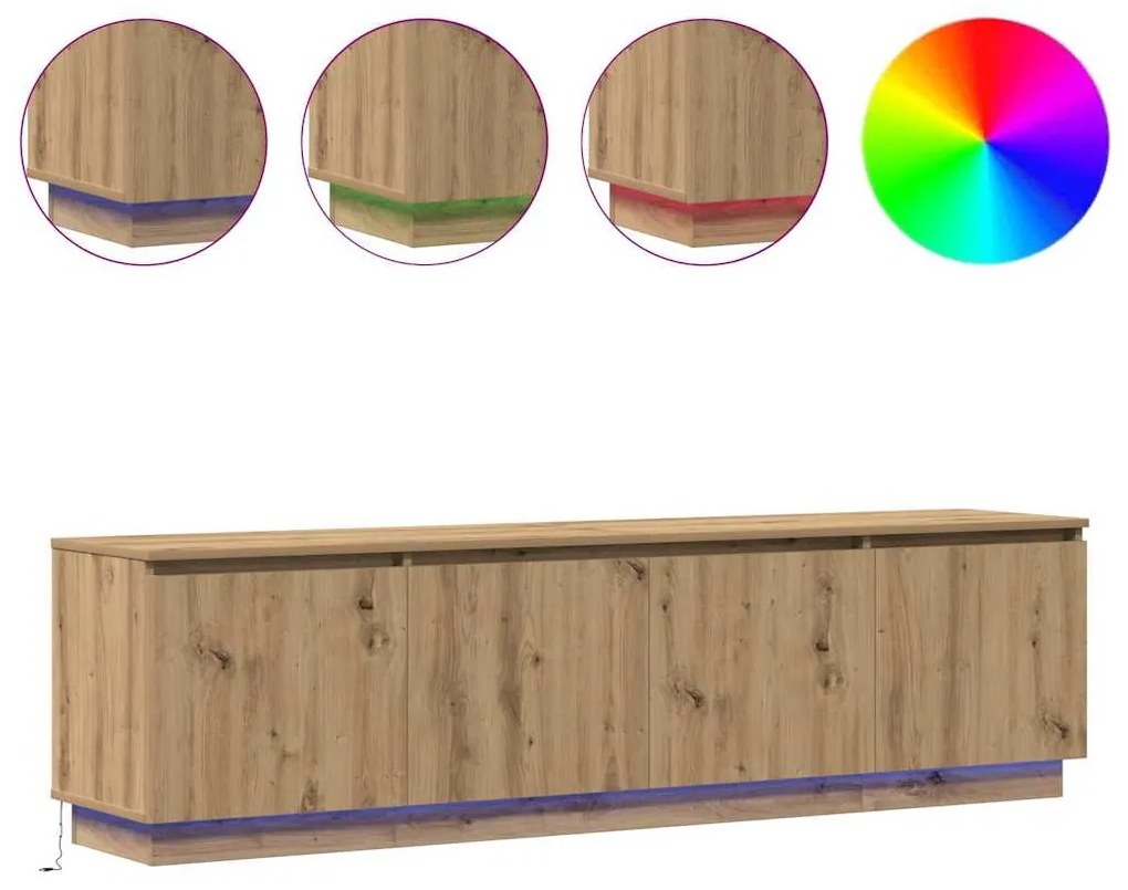 Gabinete de TV com LED Carvalho Artesanal 180x38x49 cm Madeira de Enge