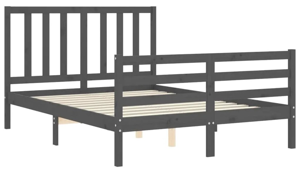 Estrutura de cama com cabeceira 140x190 cm madeira maciça cinza