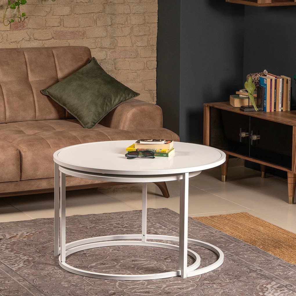 Conjunto de Mesas de Apoio Tambur – Branco – 66/80 cm