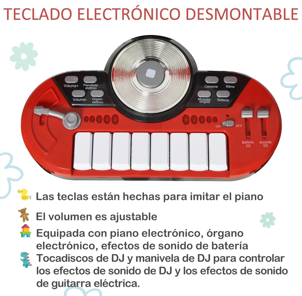 PIANO INFANTIL ELETRÔNICO C/ MICROFONE E EFEITOS DE DJ (ROSA E AZUL)