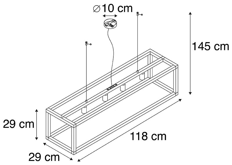 LED Candeeiro de suspensão inteligente preto 4 luzes incl. Wifi G95 - Big Cage Industrial