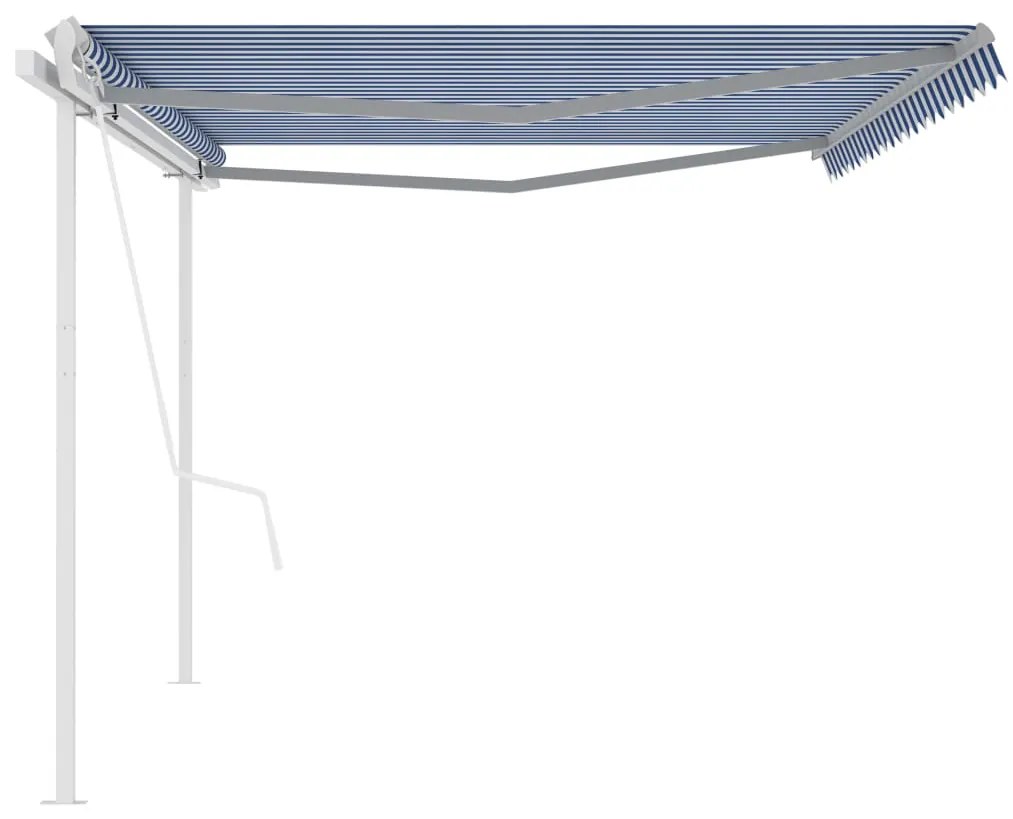 Toldo retrátil automático com postes 5x3,5 m azul e branco
