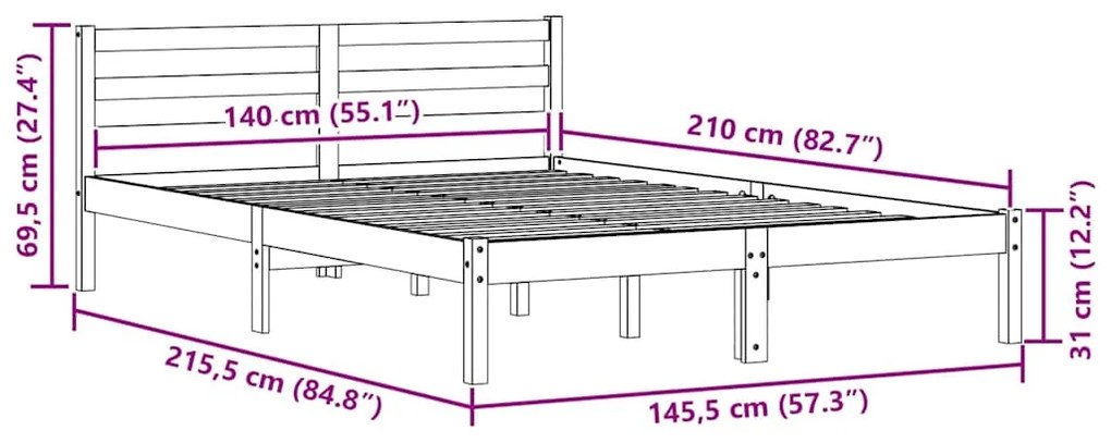 Cama com Cabeceira vidaXL 140x210 cm Madeira de Pinho