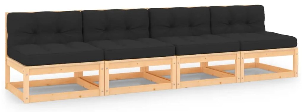 4 pcs conjunto lounge de jardim com almofadões pinho maciço