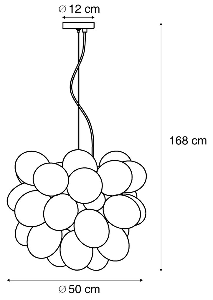 Candeeiro suspenso Art Déco dourado com vidro arco-íris 50cm 8-luzes - Uvas Art Deco