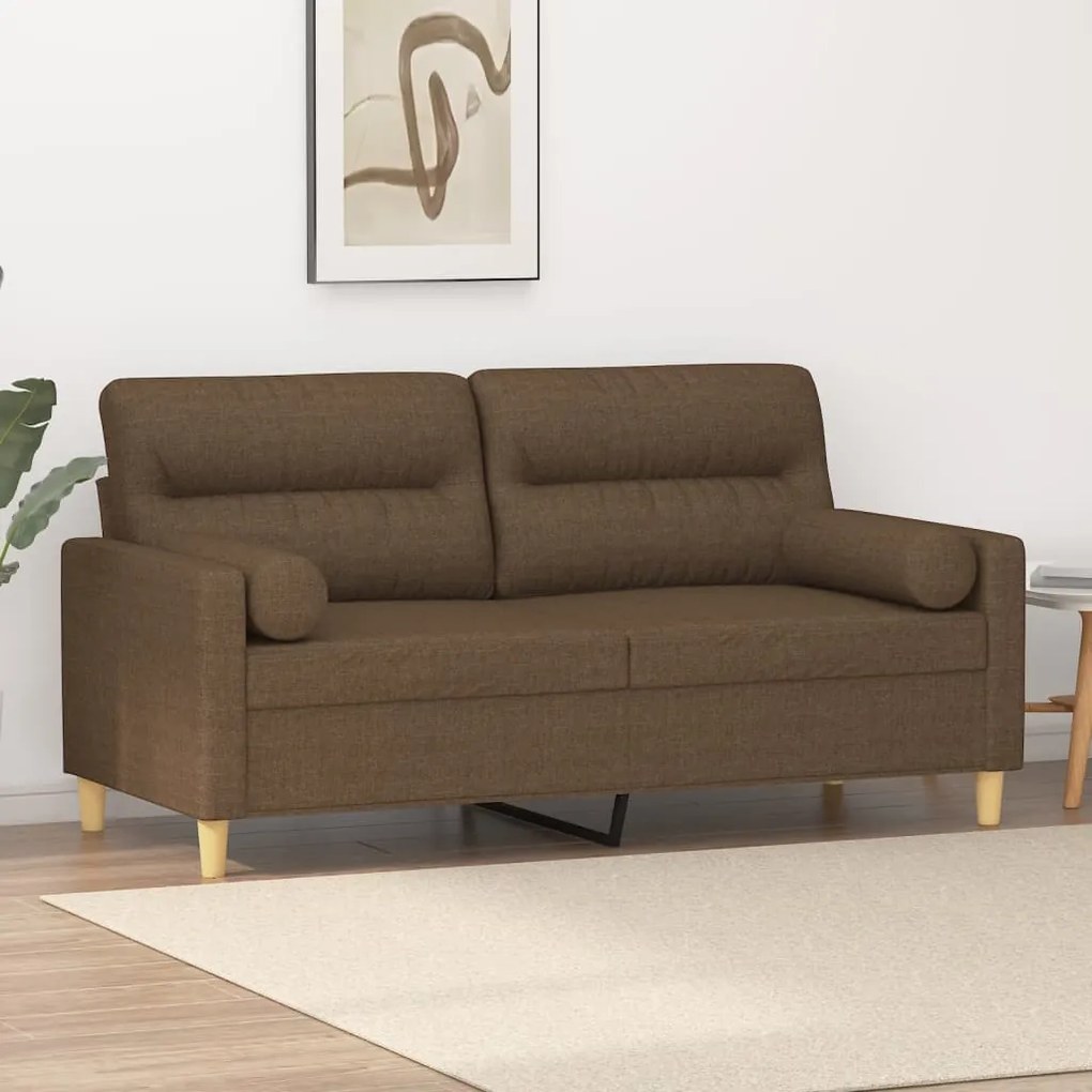 vidaXL Sofá 2 lugares c/ almofadas e almofadões 140 cm tecido castanho