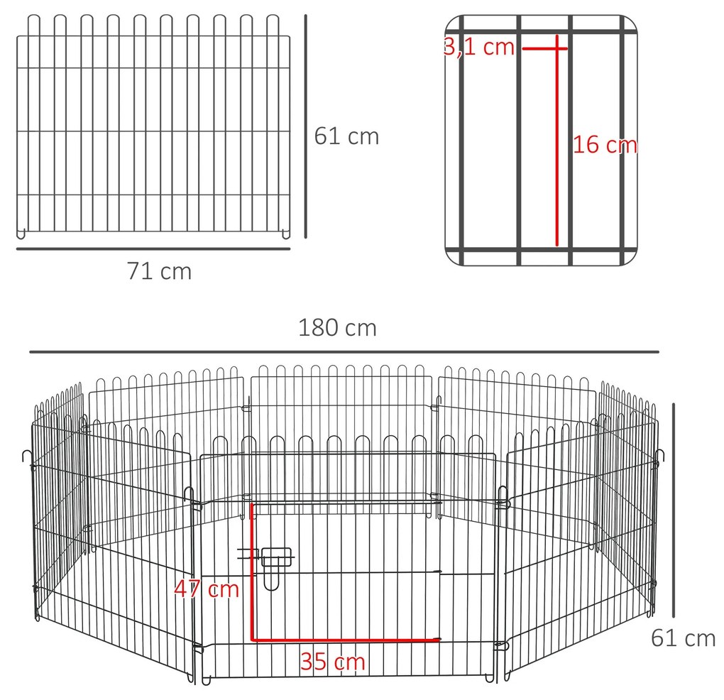 PawHut Parque para Animais de Estimação com 8 Paineis 71x61cm Dobrável