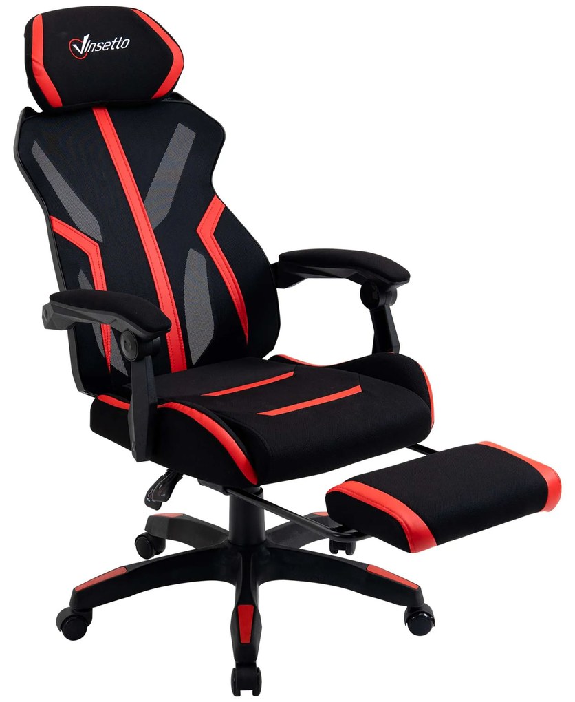 Vinsetto Cadeira Gaming Apoio Pés Retrátil Escritório Reclinável Confortável Apoio Cabeça Altura Ajustável Ergonomia