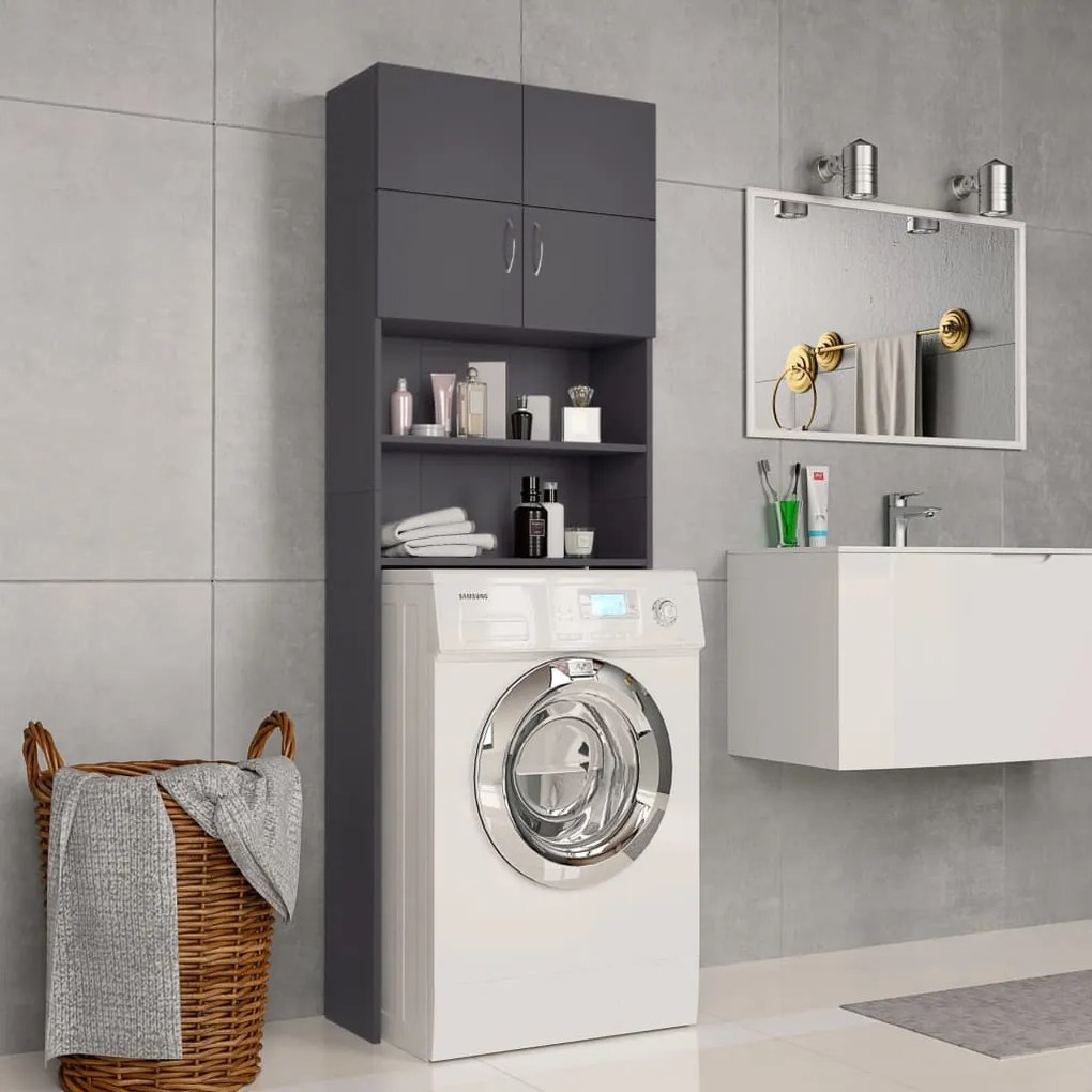 vidaXL Armário máquina de lavar roupa 64x25,5x190 cm aglomerado cinza