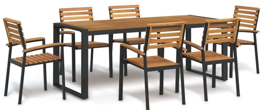 Conj. jantar p/ jardim 7 pcs madeira de acácia maciça e metal