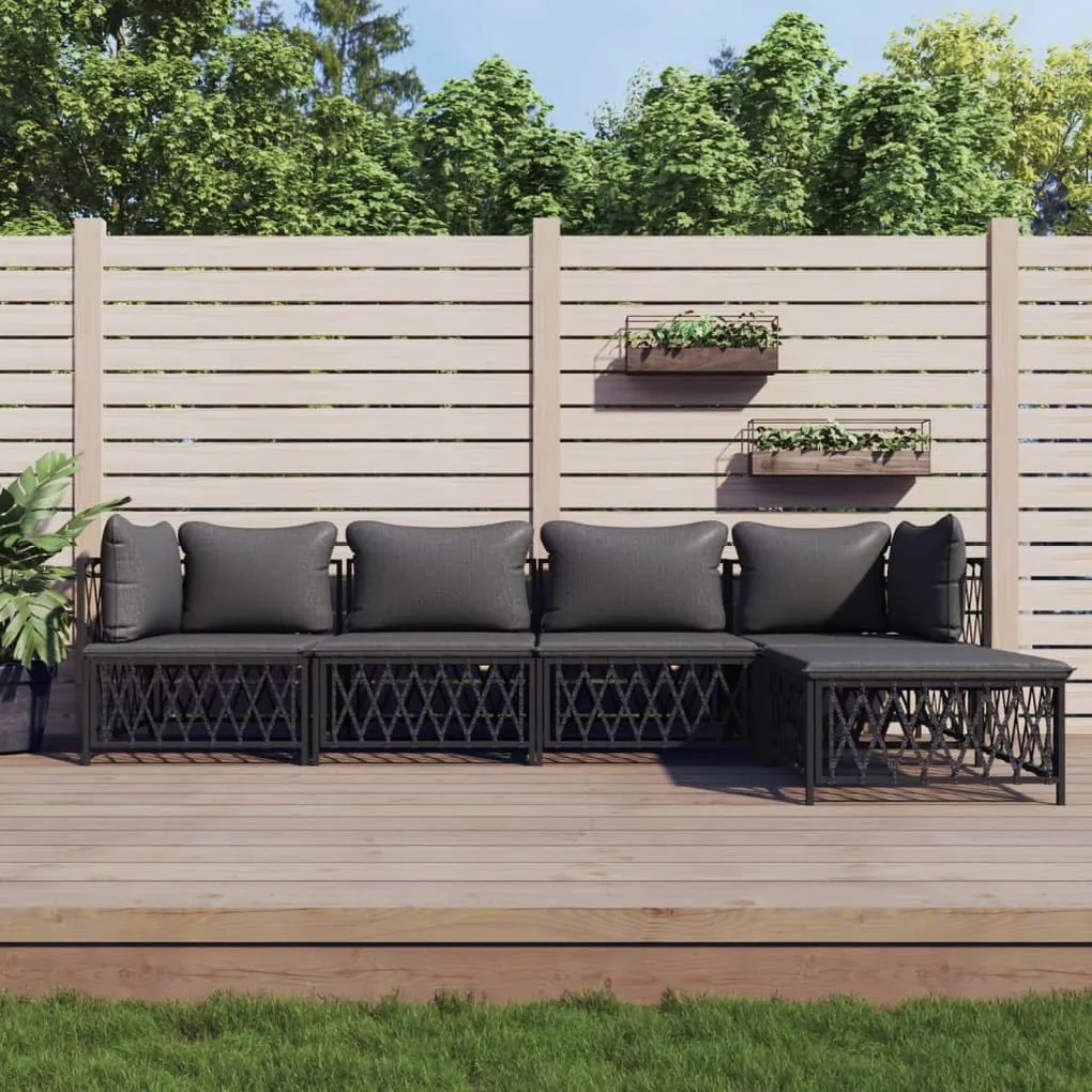 vidaXL 5 pcs conjunto lounge de jardim com almofadões aço antracite