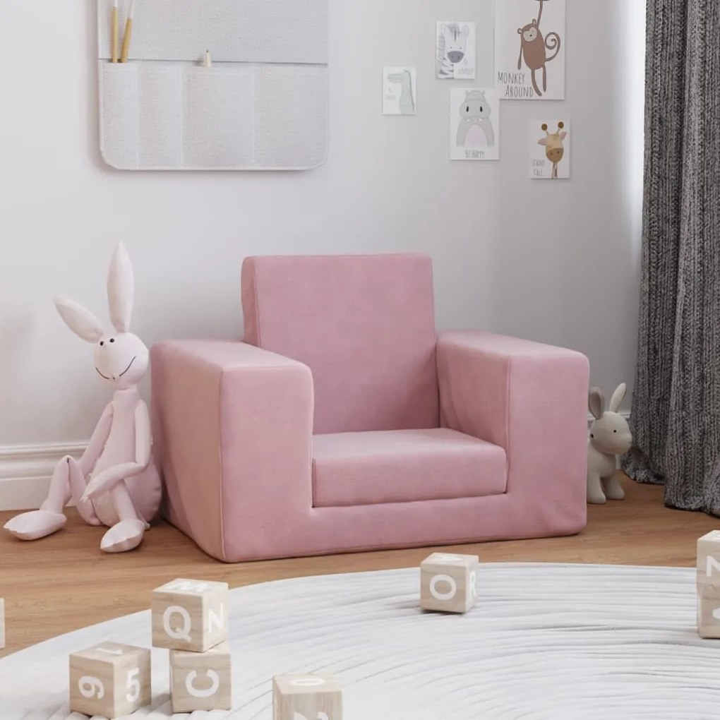 341826 vidaXL Sofá-cama infantil de pelúcia rosa