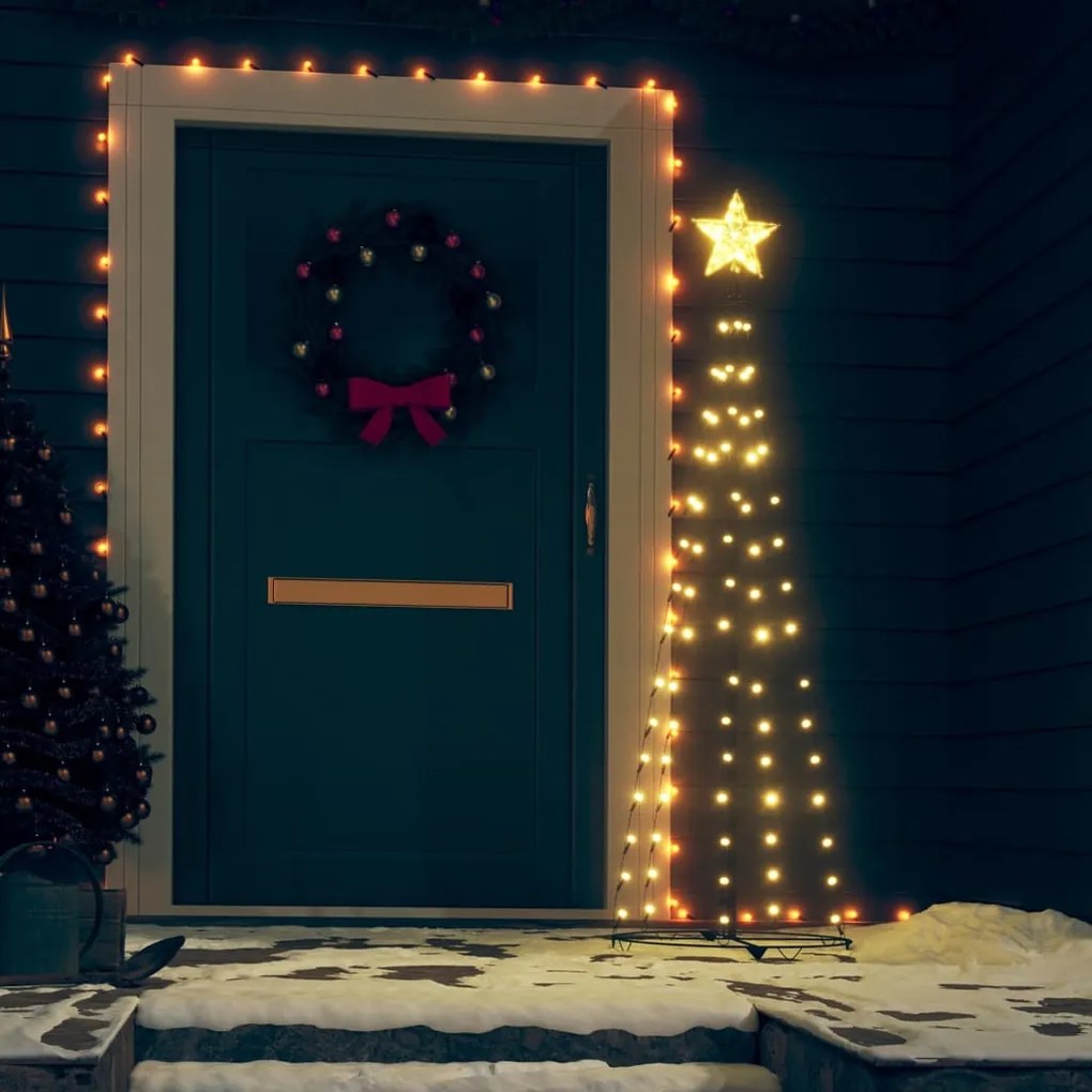 Árvore de Natal em cone c/ 70 luzes LED branco quente 50x120 cm