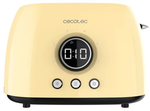 Torradeira digital de 800 W ClassicToast 8000 Yellow Double, 2 ranhuras extralargas para 2 torradas, Ecrã digital, 3 funções, suporte superior, design