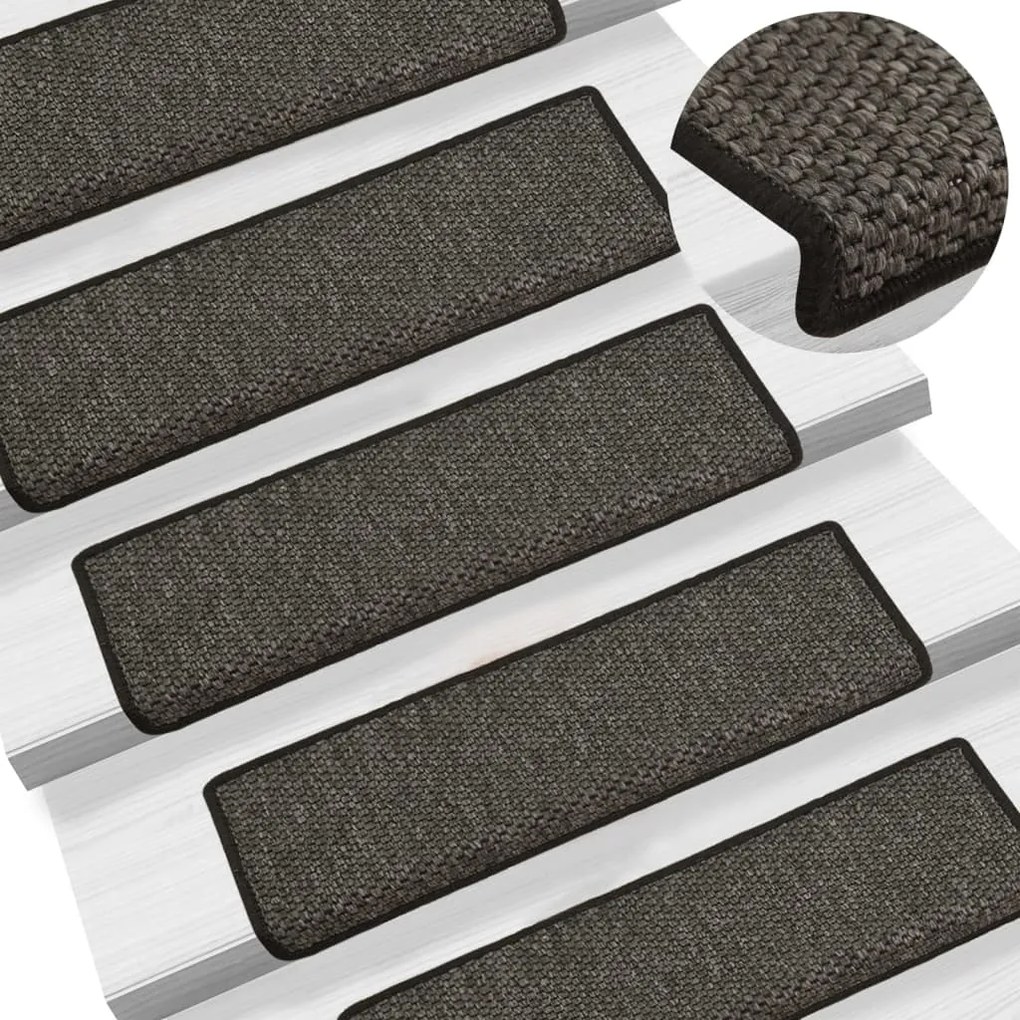 vidaXL Tapetes escada adesivos aspeto sisal 15pcs 65x21x4 cm antracite