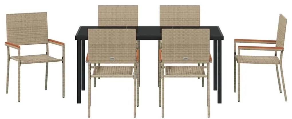 Conjunto de Jantar de Jardim de 7 Peças Bege em Rattan Sintético