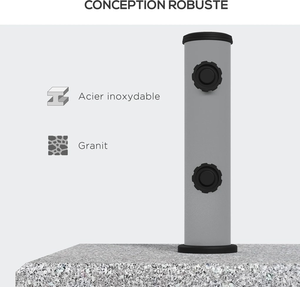 Base para guarda-sol (NÃO INLCLUIDO) em granito 41 C x 41 L x 37,5 A cm base de lastro com peso líquido de 28 kg em metal, com 2 rodas cinzento