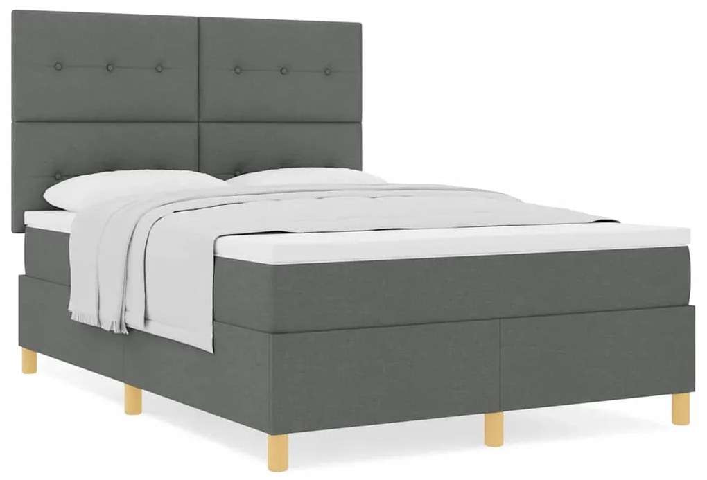Cama Box Spring com Colchão Cinza Escuro 140x190 cm Tecido