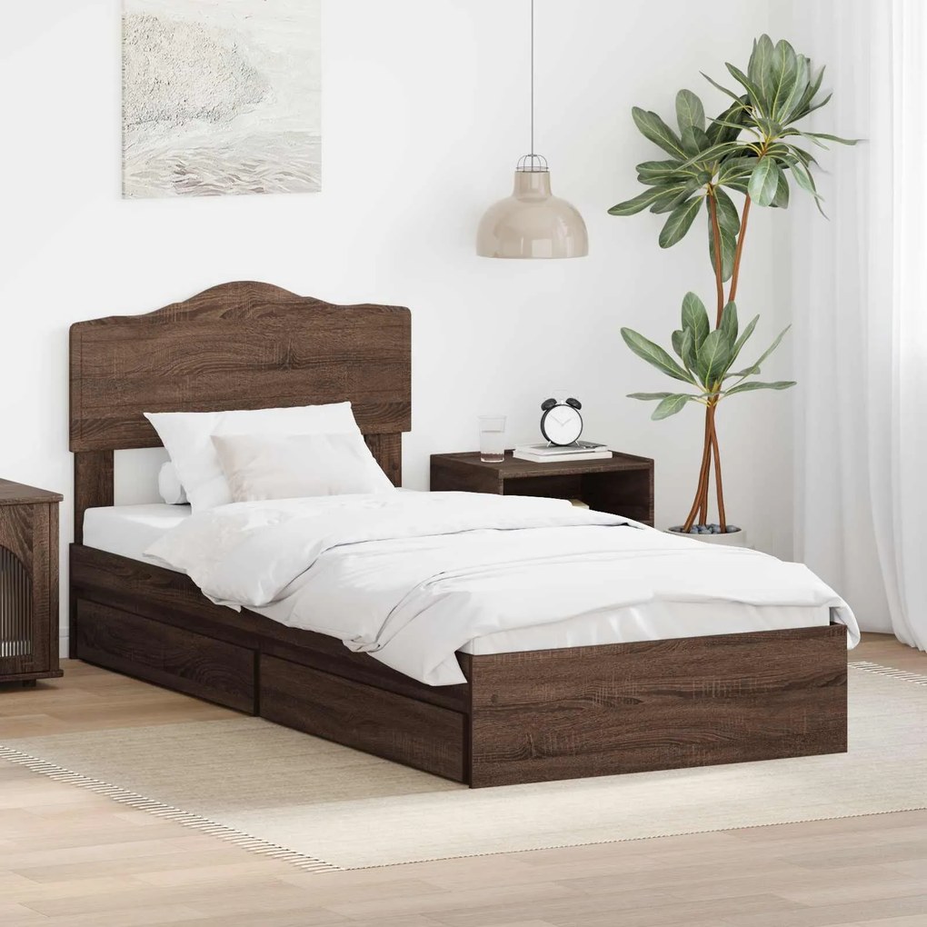 vidaXL Cama com Armazenamento com gaveta Carvalho Marrom 90 x 200 cm