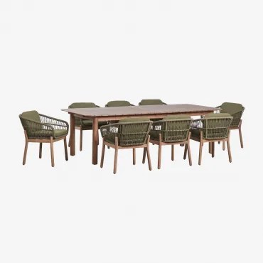 Conjunto De Mesa Retangular Extensível Duala 250-310x105 Cm E 8 Cadeiras De Jardim Em Madeira De Acácia E Corda Trançada Karvia Castanho Acácia & Bouc