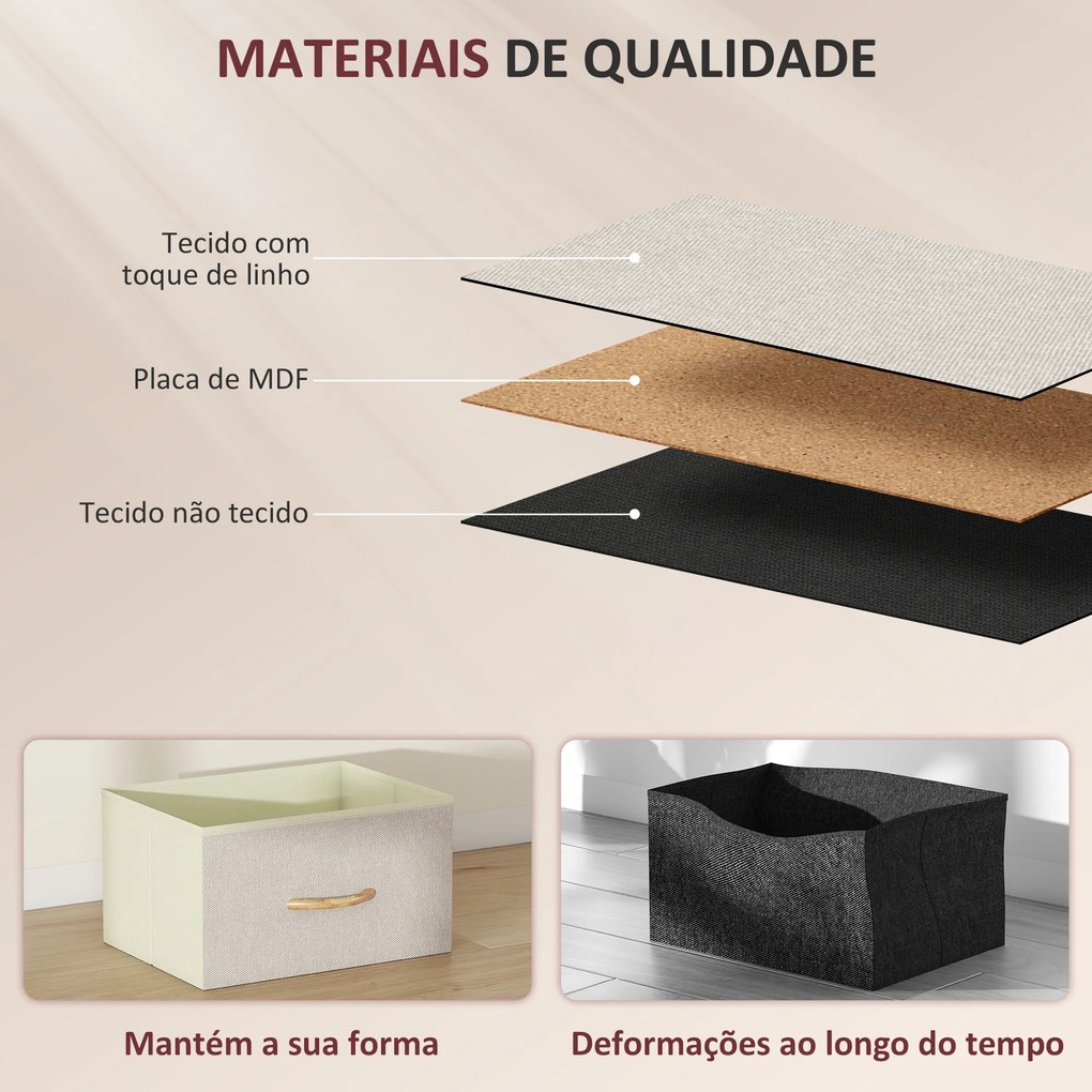 Cómoda Alta de Tecido com 8 Gavetas 4 Bolsos Laterais 2 Ganchos e Estrutura de Aço 86x30x94,5 cm Bege