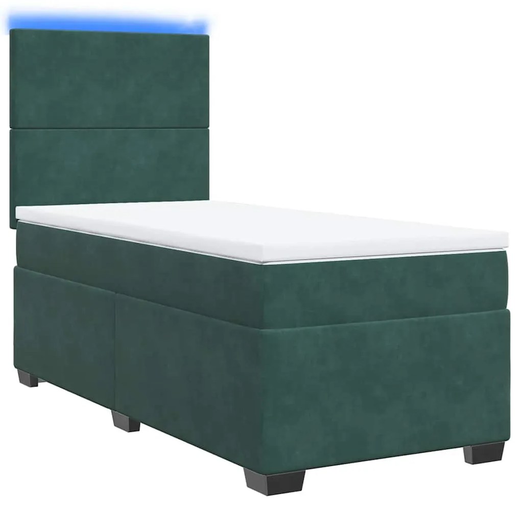 Cama com molas/colchão 80x200 cm veludo verde-escuro