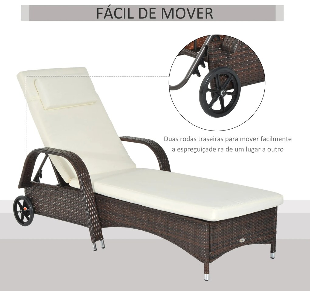 Espreguiçadeira de Vime Jardim Espreguiçadeira com Encosto Ajustável e