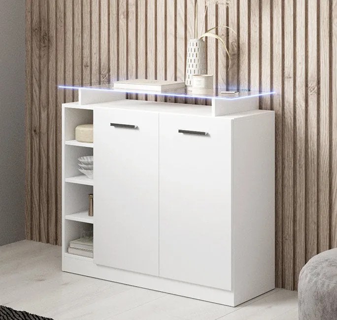 Consola de Entrada Coimbra – 97x35x87 cm – Branco Brilhante com Vidro